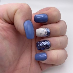 Press-on Nails Blue, Glitter and White
